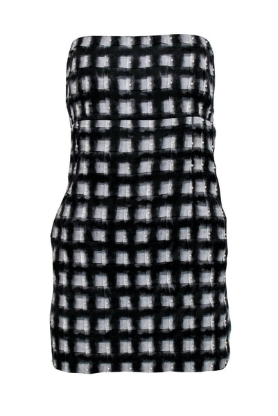 Sexy Strapless 2013 Cocktail Checkered Print Beaded Silk Straight Neck Dress With Pearls