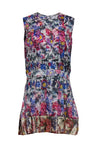 Tall Floral Print Round Neck Sleeveless Pleated Cutout Party Dress
