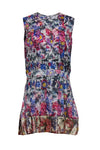 Tall Sleeveless Round Neck Pleated Cutout Floral Print Party Dress