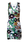 V-neck Floral Geometric Print Sleeveless Bodycon Dress