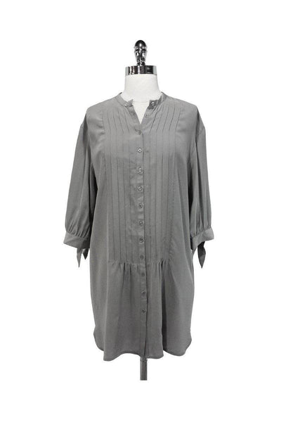 Flowy Button Front Slit Above the Knee Silk Tunic