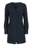 V-neck Short Polyester Hidden Back Zipper Button Front Long Sleeves Sheath Sheath Dress