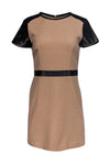 Short Sleeves Sleeves Leather Trim Round Neck Back Zipper Fitted Dress