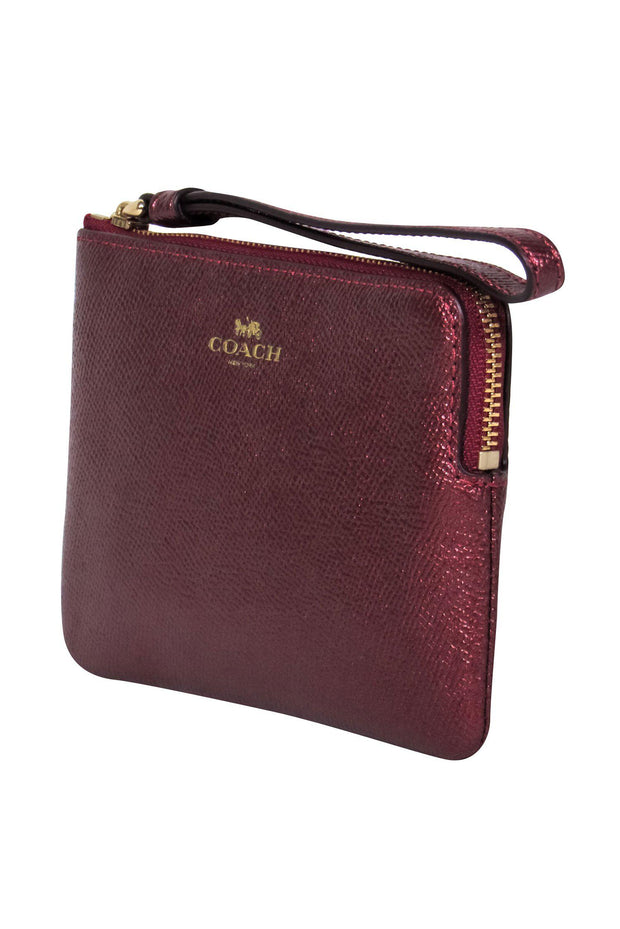 Coach - Maroon Metallic Pebbled Leather Zippered Wristlet – Current Boutique