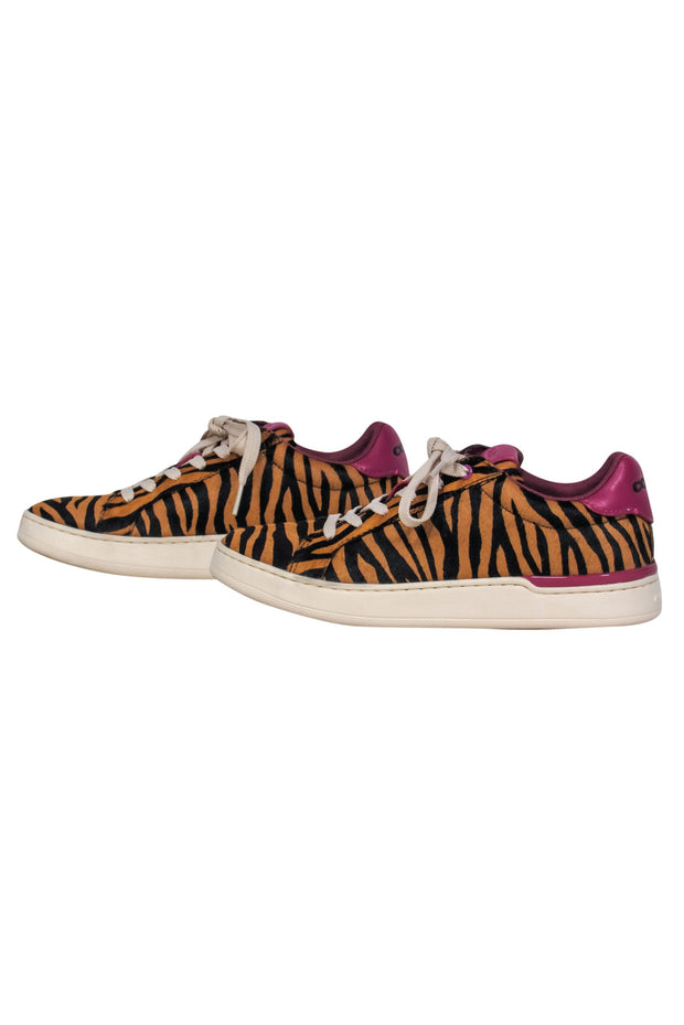 Coach - Tiger Print Calf Hair Sneakers w/ Purple Leather Trim Sz  –  Current Boutique