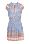Floral Print Short Pleated Fitted Fit-and-Flare Round Neck Smocked Polyester Short Sleeves Sleeves Dress