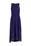 Pleated High-Neck Round Neck Silk Maxi Dress