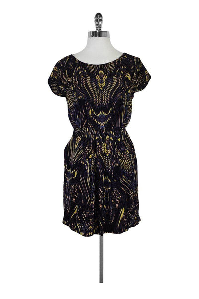 A-line Cap Sleeves Round Neck General Print Hidden Back Zipper Silk Dress