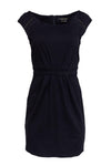 Round Neck Mesh Fitted Pleated Hidden Back Zipper Cap Sleeves Sheath Sheath Dress/Little Black Dress