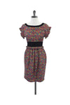 Floral Print Short Sleeves Sleeves Peplum Hidden Back Zipper Slit Pleated Pocketed Short Dress With Ruffles