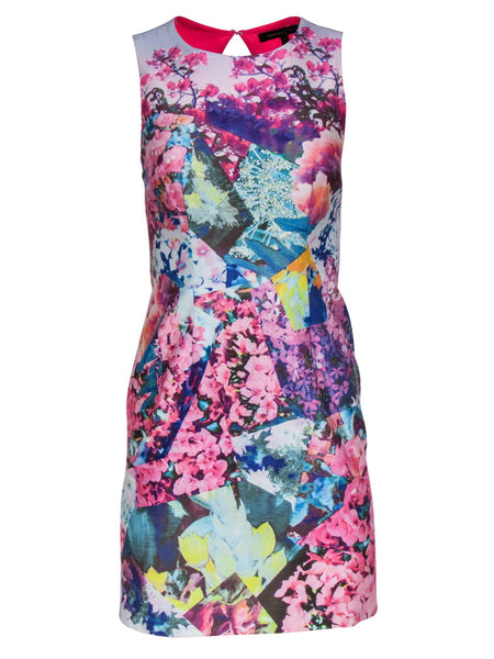 Sheath Cutout Hidden Back Zipper Sleeveless Floral Print Round Neck Sheath Dress