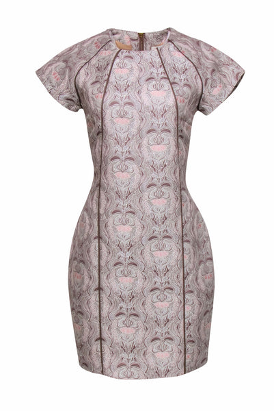 Round Neck Jacquard Short Sleeves Sleeves Floral Print Dress