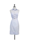 Pocketed Button Front Hidden Side Zipper Semi Sheer Cotton Sleeveless Shirt Dress