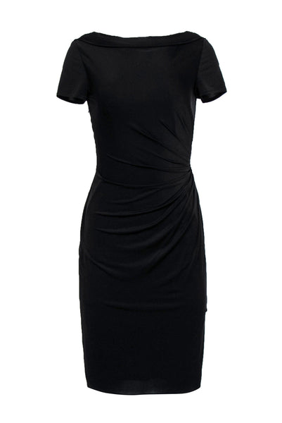 Cocktail Cowl Neck Shift Sheath Short Sleeves Sleeves Draped Sheath Dress/Little Black Dress