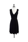 V-neck Gathered Hidden Back Zipper Sleeveless Dress