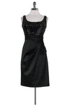 Scoop Neck Cocktail Hidden Side Zipper Ruched Sequined Pencil-Skirt Chiffon Little Black Dress With a Bow(s)