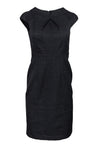 Round Neck Cap Sleeves Sheath Polyester Hidden Back Zipper Pleated Fitted Sheath Dress