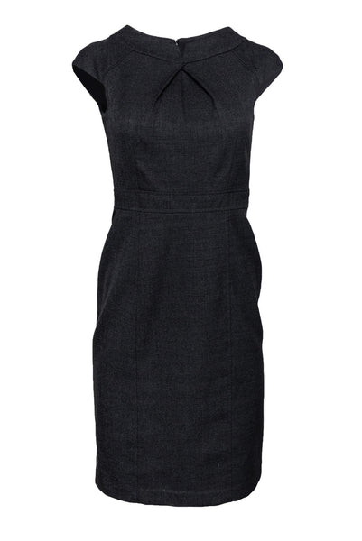 Cap Sleeves Polyester Sheath Fitted Pleated Hidden Back Zipper Round Neck Sheath Dress