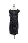 Gathered Hidden Back Zipper Cap Sleeves Plaid Print Dress With a Bow(s)