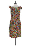 Silk Floral Print Hidden Back Zipper Belted Dress