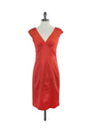 V-neck Sheath Gathered Hidden Back Zipper Sleeveless Sheath Dress