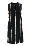 Summer Shift Scoop Neck Striped Print Cutout Hidden Back Zipper Sleeveless Silk Little Black Dress