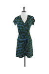 Short Sleeves Sleeves Plunging Neck Draped Flowy Hidden Side Zipper Button Front Silk General Print Dress