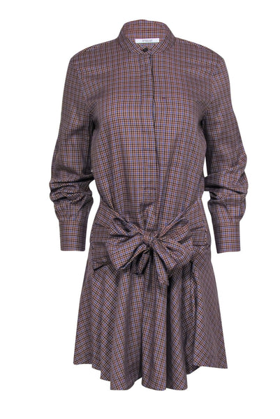 Fall High-Neck Long Sleeves Plaid Print Button Closure Pocketed Shirt Dress