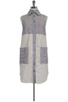 Collared Cotton Sleeveless Button Front Pocketed Striped Print Shirt Dress