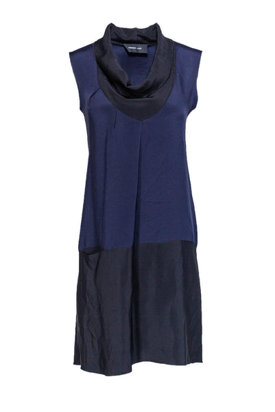 Shift Cowl Neck Asymmetric Pocketed Silk Dress