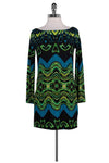 Above the Knee Fitted Round Neck Abstract Print Silk Long Sleeves Dress