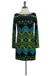 Silk Fitted Long Sleeves Abstract Print Round Neck Above the Knee Dress