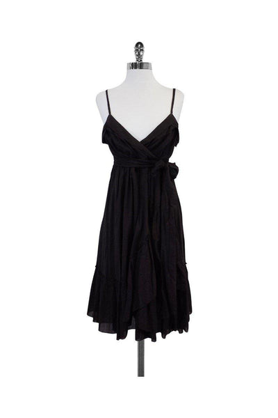 Empire Tie Waist Waistline Spaghetti Strap Cotton Hidden Back Zipper Dress With Ruffles