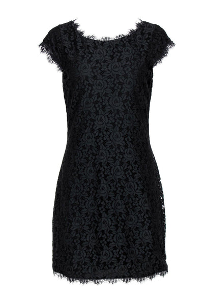 Sexy Back Zipper Cap Sleeves Round Neck Floral Print Bodycon Dress/Little Black Dress