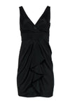 V-neck Silk Sheath Side Zipper Stretchy Draped Sheath Dress/Little Black Dress With Ruffles