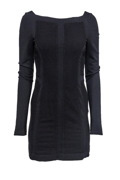 Tall Tall Bateau Neck Winter Hidden Side Zipper Long Sleeves Sheath Sheath Dress/Little Black Dress