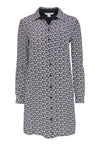 Floral Print Collared Pocketed Button Front Long Sleeves Spring Shirt Dress