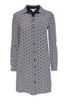 Pocketed Button Front Floral Print Collared Spring Long Sleeves Shirt Dress