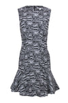Fitted General Print Round Neck Dress With Ruffles