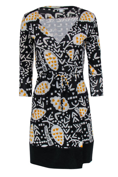 V-neck Silk Short Wrap Self Tie General Print Dress