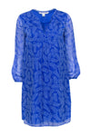 Tall Tall V-neck Silk Summer Fall Shift General Print Sheer Sleeves Dress