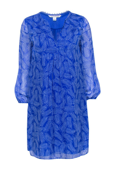 Tall Tall V-neck Sheer Sleeves Silk General Print Summer Fall Shift Dress