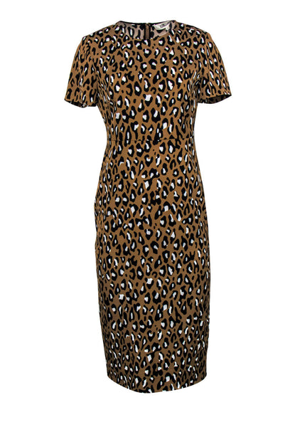 Sheath Round Neck Hidden Back Zipper Short Sleeves Sleeves Animal Leopard Print Sheath Dress/Midi Dress