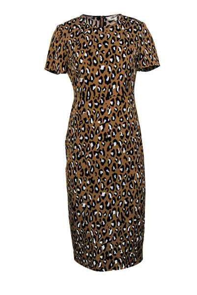 Hidden Back Zipper Short Sleeves Sleeves Animal Leopard Print Round Neck Sheath Sheath Dress/Midi Dress