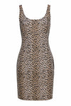 Sexy Sophisticated Hidden Back Zipper Fitted Sheath Sleeveless Round Neck Summer Fall Animal Cheetah Print Sheath Dress