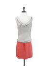 Cowl Neck Draped Colorblocking Silk Dropped Tie Waist Waistline Above the Knee Dress