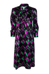 Geometric Print Shift 3/4 Sleeves Self Tie Vintage Plunging Neck Dress