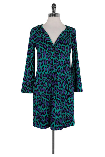 Shift Silk Animal Print Long Sleeves Pocketed Dress