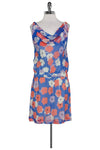 Cowl Neck Floral Print Sleeveless Silk Dropped Waistline Dress