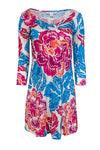 V-neck Summer Long Sleeves Silk Floral Print Shift Dress